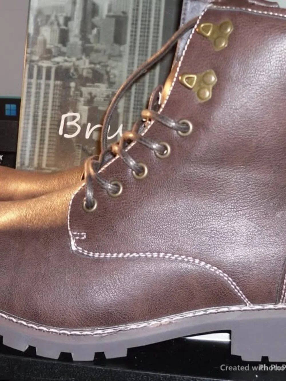 Bruno Marc New York Men's Dark Brown Leather Work Boots Size 12 NEW IN BOX